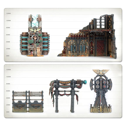Gedetailleerd Warhammer 40.000 Combat Patrol: Battlezone terrein met strategische landschappen en beschutte gebieden voor tabletop spellen