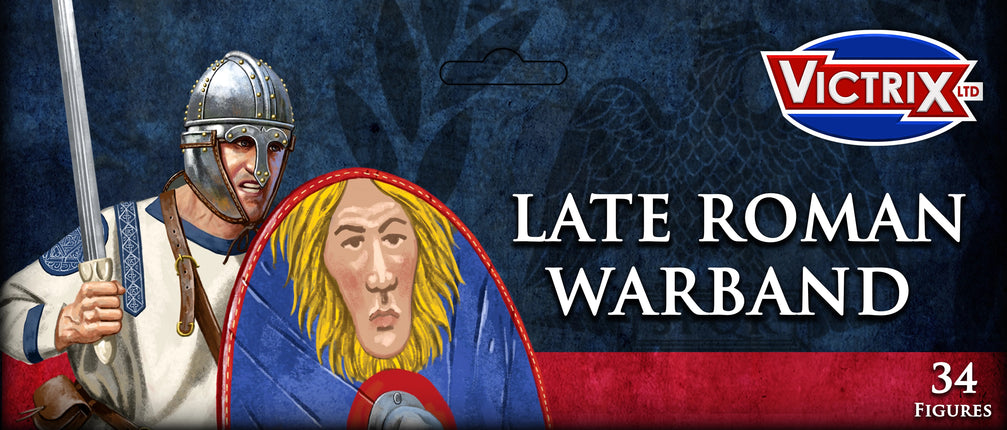 Miniatuur van een Late Romeinse oorlogsbundel door Victrix, gedetailleerde soldaten en wapens voor historische wargaming.