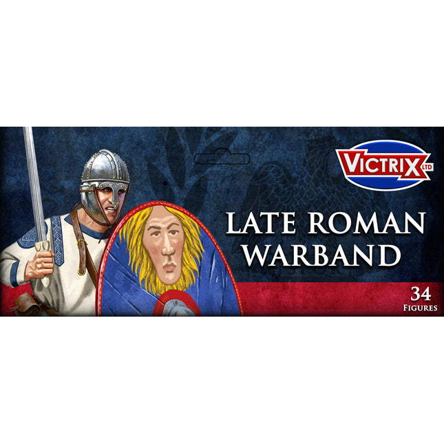 Miniatuur van een Late Romeinse oorlogsbundel door Victrix, gedetailleerde soldaten en wapens voor historische wargaming.