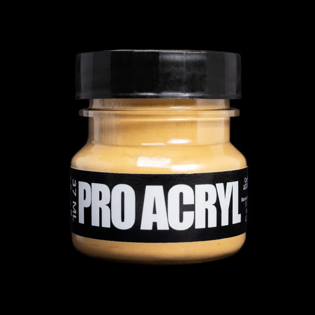 Pro Acryl weathering pigment 06 Raw Sienna, verf voor modellering en schilderwerk, zichtbaar in pot en pigmentstrook