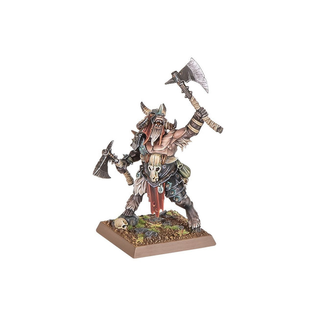 Beestmenn Brayherds Battle March leger van The Old World, gedetailleerde miniatuur van Beastmen Brayherds in actie.