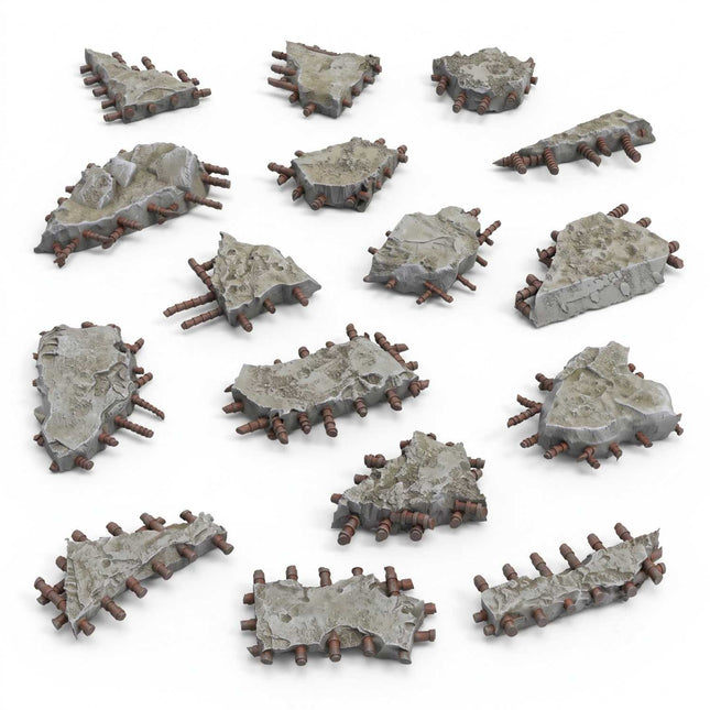3D geprinte betonnen ruïnes van GreenStuffWorld, gedetailleerde miniatuur sculptuur voor modelbouw en tabletop spellen