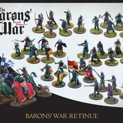 Uitbreidingsbox 'The Barons' War Retinue' van Barons War met miniaturen en speelmateriaal voor bordspellen