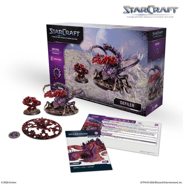 StarCraft Defiler Zerg Expansion set, gedetailleerde miniatuur van het monster met groene en paarse kleuren, uit de StarCraft uitbreiding