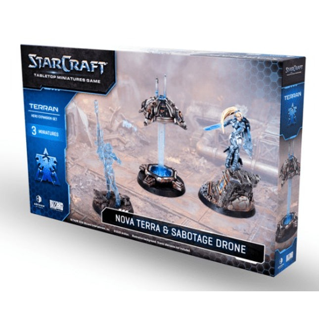 StarCraft Nova Terra en Sabotage Drone Hero-uitbreidingsset voor Terran met afbeeldingen van de drones en terran eenheden