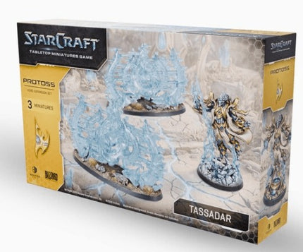 StarCraft Tassadar Protoss helden-uitbreidingsset met miniatuur en speelbord voor strategisch bordspel.