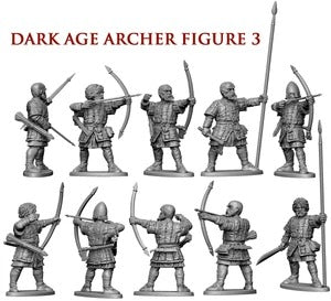Miniaturen van Dark Age boogschutters en slingeraars van Victrix, gedetailleerde figuren voor historische miniatuurverzameling.