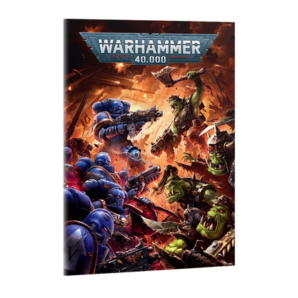 Warhammer 40.000 Starterset met miniaturen en accessoires voor beginners, inclusief regels en bouwmaterialen.