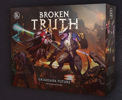 Startset van OnePageRules Grimdark Future Broken Truth met miniaturen en regels voor tabletop oorlogsspel.
