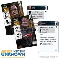 Uitbreiding voor Star Trek Into the Unknown met kaarten van Glory en Zeal, toont kleurrijke speelkaarten en symbolen.