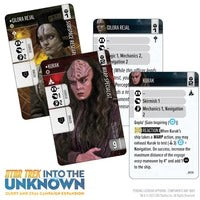 Star Trek Into the Unknown Glory and Zeal uitbreidingskaart gespreid voor bordspel, kleurrijke Star Trek-themed kaartweergave