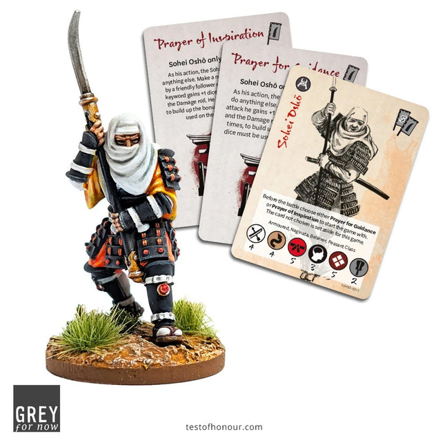 Miniatuur van een Sohei Oshō krijger monnik uit Test of Honour, gedetailleerde warrior monk figuur voor bordspel.