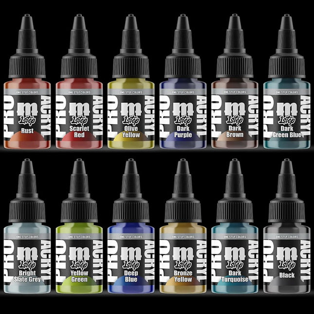 Pro Acryl 1-Step Verf Set Twee, 12 tubes van 22ml met kleurrijke verf voor kunst en hobbyprojecten