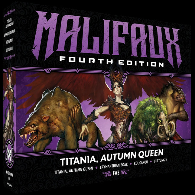 Malifaux 4e editie Titania, Autumn Queen tabletop game miniatuur, gedetailleerd beeld van de voorkant van het figuur.