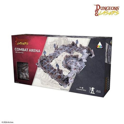 Pregeverfde Combat Arena terrain van Dungeons&Lasers, met gedetailleerde prismacast structuur voor tabletop spellen