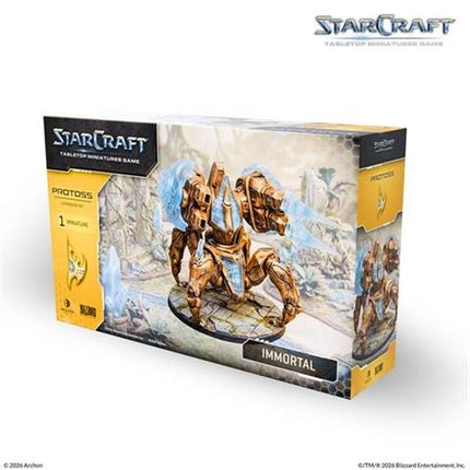 StarCraft Immortal Protoss uitbreidingsset met gedetailleerde miniatuur en kleurrijke verpakking, geschikt voor verzamelingen en bordspellen
