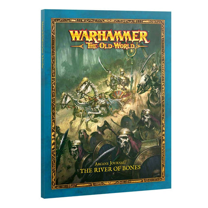 Tomb Kings van Khemri Arcane Journal The River of Bones met oude symbolen en details in een zwart-wit ontwerp.