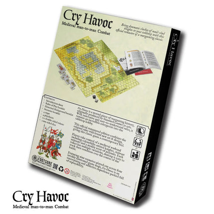 Starter set van Cry Havoc bordspel met miniaturen van Footsore Miniatures, inclusief speelkaarten en spelonderdelen.