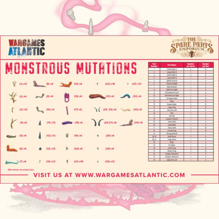 Miniaturen van Monstrous Mutations van Wargames Atlantic, gedetailleerde sci-fi wezenfiguren op een witte achtergrond