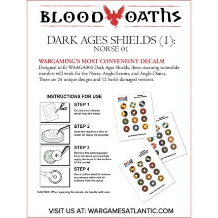 Wargames Atlantic Shield Decals 01 - Blood Oaths, gedetailleerde spelmaterialen voor miniatuurverf en decoratie.
