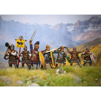 Miniatuur van Late Romeinse Legionairs met lorica squamata van Wargames Atlantic, gedetailleerde historische soldaat in harnas