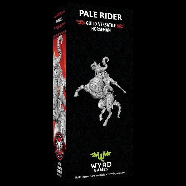 Malifaux 4e Pale Rider miniatuur van Malifaux, zichtbaar vanaf de achterkant met gedetailleerde wapens en kleurrijk ontwerp