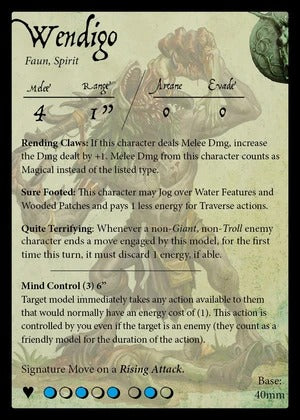 Limited editie 'Insatiable' Wendigo goblin kaart van Moonstone, gedetailleerde illustratie van een angstaanjagende goblin.