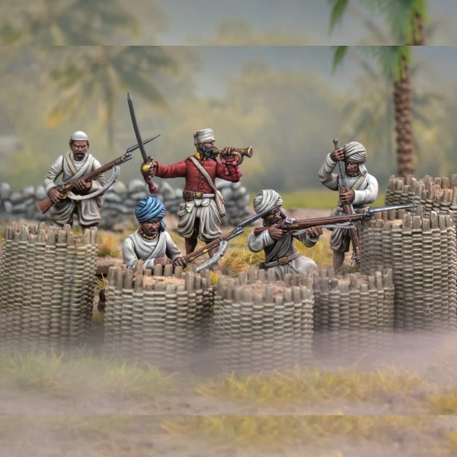 Miniaturen van Sepoy Mutineers uit Imperial Conquests van Wargames Atlantic, gedetailleerde figuren voor historische oorlogsspelletjes