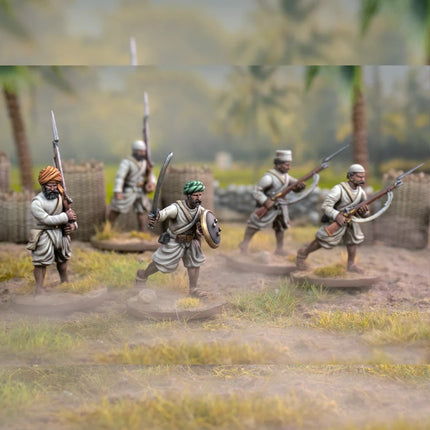 Miniaturen van Sepoy Mutineers voor Imperial Conquests van Wargames Atlantic, gedetailleerde soldatenfiguren voor oorlogssimulaties