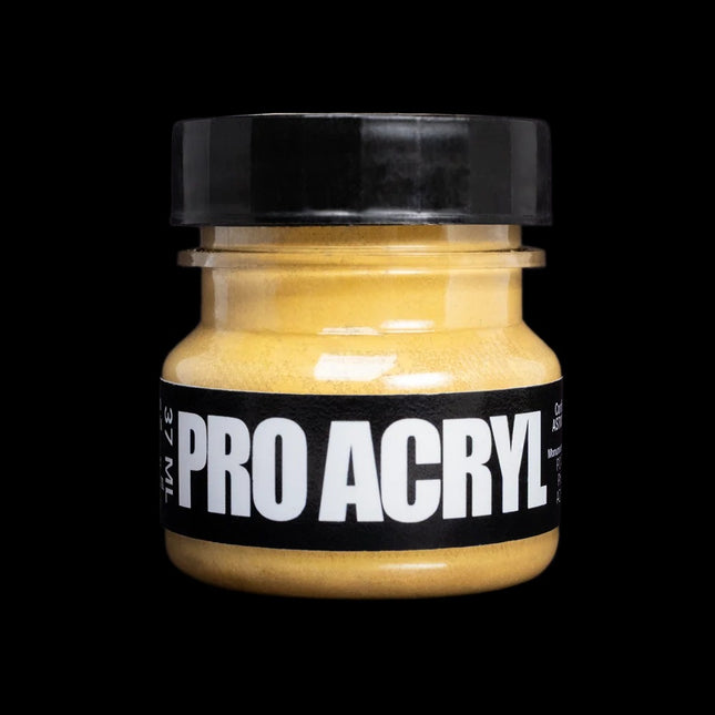 Pro Acryl verf met geel ijzeren oxide kleur, PRO Acryl Weathering Pigments 04, zichtbaar in de afbeelding.
