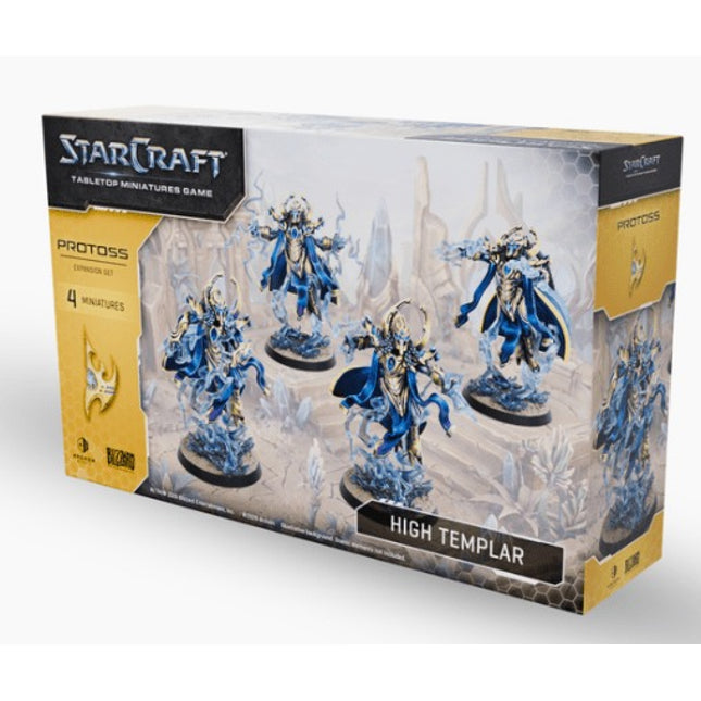 StarCraft High Templar Protoss uitbreidingsset, gedetailleerde miniatuur van een High Templar met blauwe energie en basis.