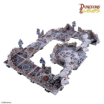 Pregeverfde Combat Arena terrain van Dungeons&Lasers, kleurrijk en gedetailleerd speelveld voor tabletop rollenspellen.