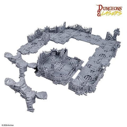 Dungeons & Lasers Combat Arena terrain voor bordspellen en miniaturen, gedetailleerde speelomgeving in afbeelding