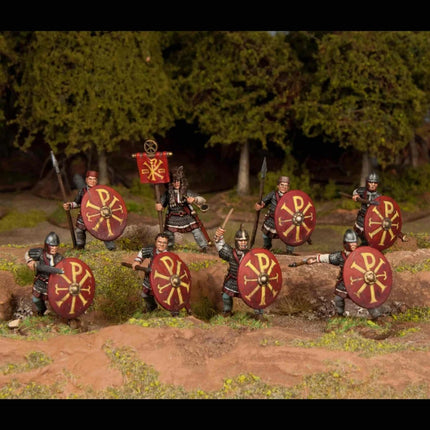 Wargames Atlantic Late Roman Legionaries miniaturen met lorica hamata, Romeinse soldaten in formatie