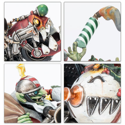 Warhammer 40.000 Da Red Gobbo's Squigmobile model met gedetailleerde ork- en squig-onderdelen op een witte achtergrond