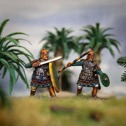 Miniatuur van Late Romeinse legionairs met lorica squamata, Wargames Atlantic, gedetailleerde Romeinse soldaten figuur