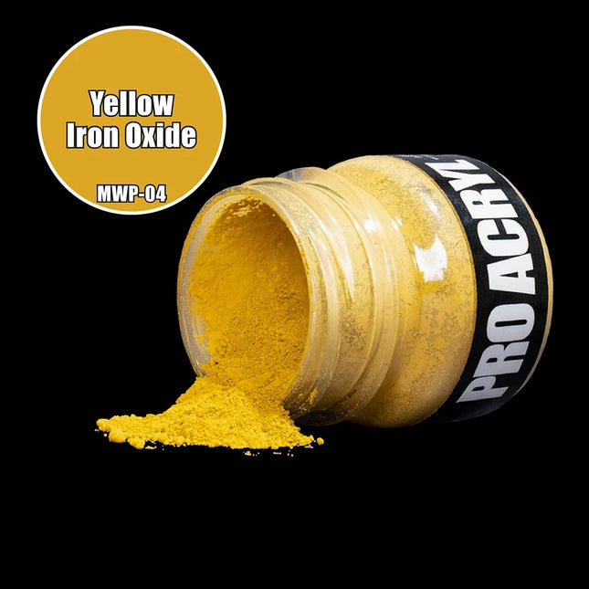 Pro Acryl acrylverf met gele ijzerenoxide pigmenten, zichtbaar op het label, geschikt voor creatieve schilderprojecten.