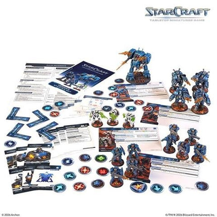 StarCraft R Terran Starterset met miniaturen en accessoires voor bordspellen en verzamelobjecten.