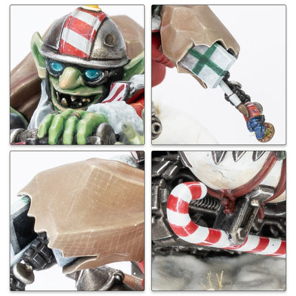 Gedetailleerde afbeelding van de Warhammer 40.000 Da Red Gobbo's Squigmobile miniatuur, kleurrijk en met veel details.