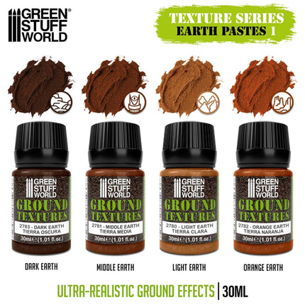 GreenStuffWorld Earth Textures Set 30ml Volume 1, 4 stuks, landscaping verf voor realistische aardetexturen en effecten.
