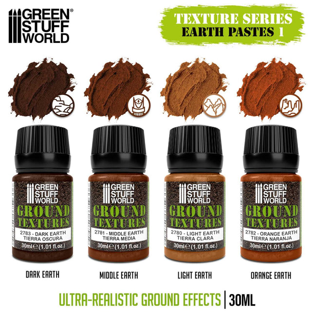 GreenStuffWorld Earth Textures Set 30ml Volume 1, 4 stuks, landscaping verf voor realistische aardetexturen en effecten.