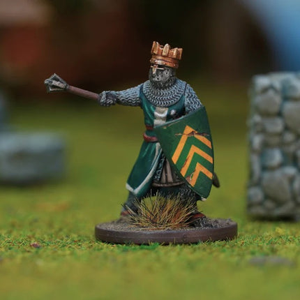 Uitbreidingsset voor The Barons' War Retinue Box met miniaturen en speelmateriaal op een speelbord.