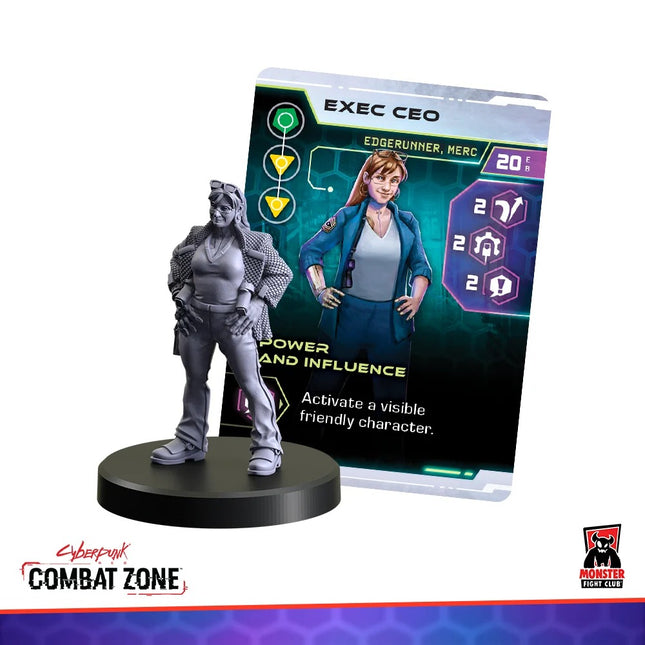 Cyberpunk Miniaturen: C-Suite Edgerunners, Combat Zone: C-Suite, gedetailleerde miniatuur van een CEO in futuristische setting