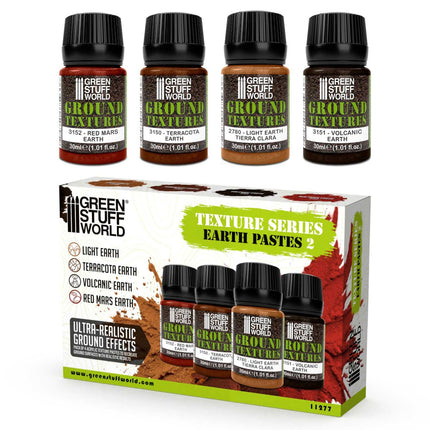 GreenStuffWorld Earth Textures Set 30ml, 4 stuks, voor landscaping en modellering, met natuurlijke aardetexturen.