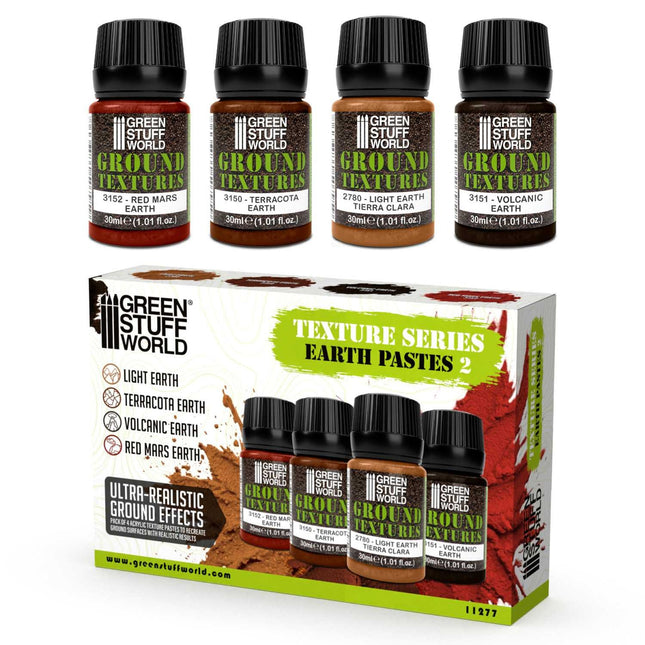 GreenStuffWorld Earth Textures Set 30ml, 4 stuks, voor landscaping en modellering, met natuurlijke aardetexturen.
