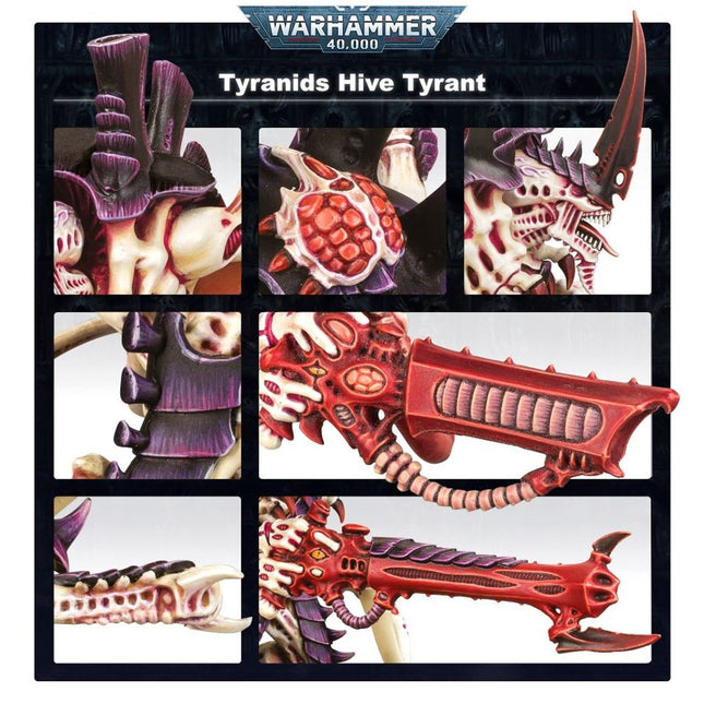 Warhammer 40.000 Tyranids Hive Tyrant Xenos miniatuur met gedetailleerde sculptuur en grote vleugels, klaar voor battlespel.