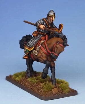 Miniatuur van Normandisch ruiterleger uit de Dark Age, gemaakt door Victrix, met gedetailleerde bezienswaardigheden en historische uitrusting.