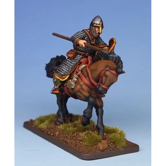 Miniatuur van Normandisch ruiterleger uit de Dark Age, gemaakt door Victrix, met gedetailleerde bezienswaardigheden en historische uitrusting.