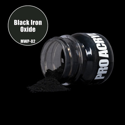 Pro Acryl PRO Acryl Weathering Pigments 02 zwart ijzenerosie verf, close-up van de productverpakking en label.