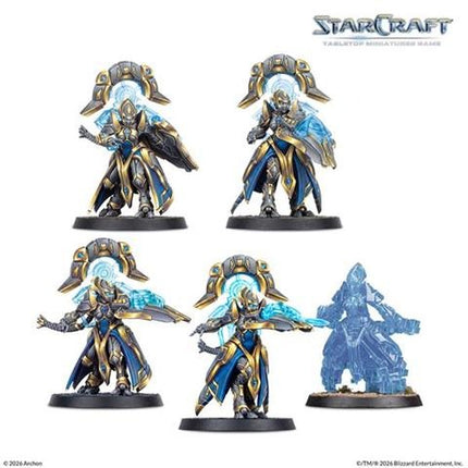 StarCraft Protoss Starterset met minisets en accessoires voor bordspellen en miniatureverzameling.